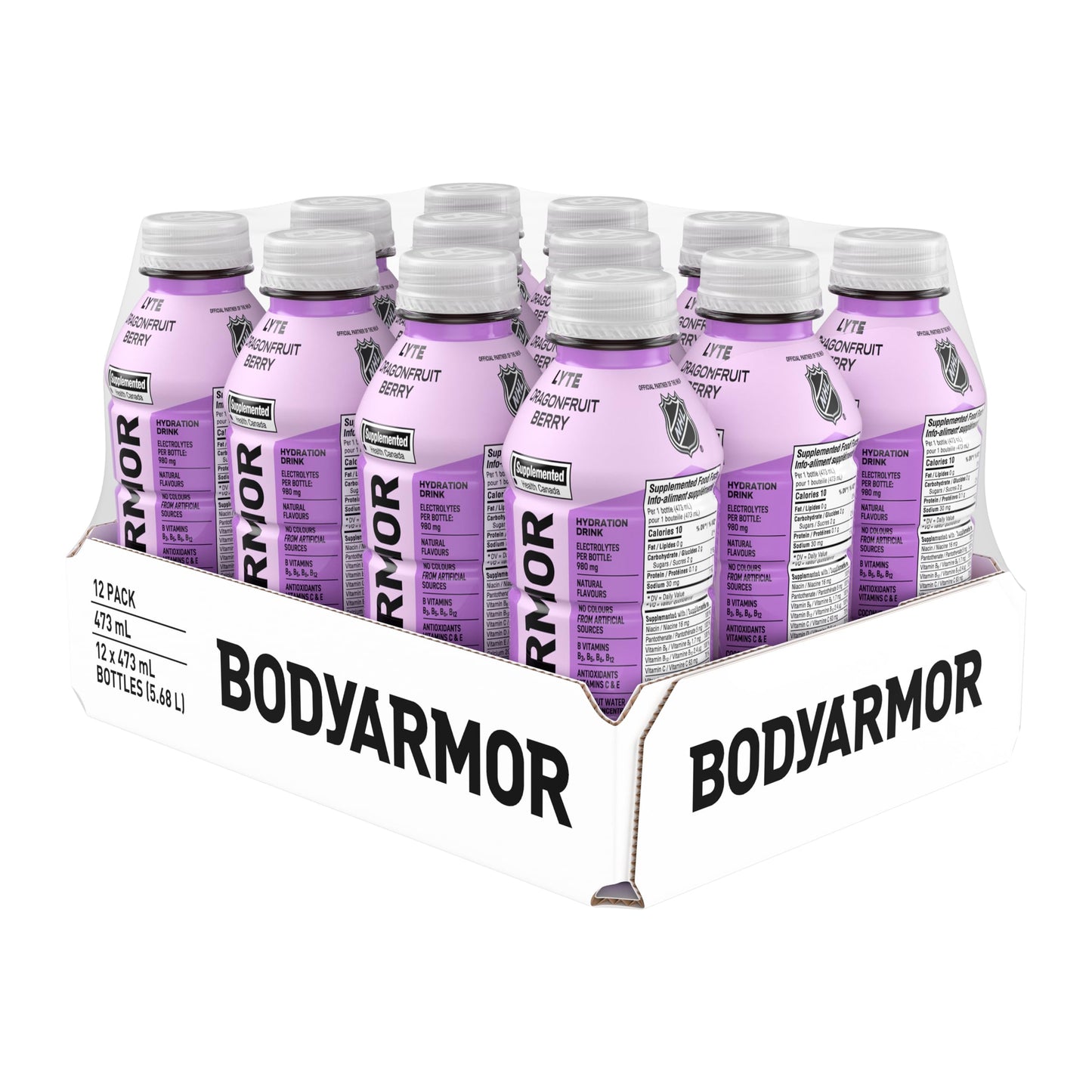BODYARMOR Lyte Dragonfruit Berry, 473 mL Bottles (12 Pack) – Low-Calorie Sports Hydration Drink with Coconut Water, Potassium-Packed Electrolytes and Antioxidant Vitamins - Available at All In One Marketplace Canada