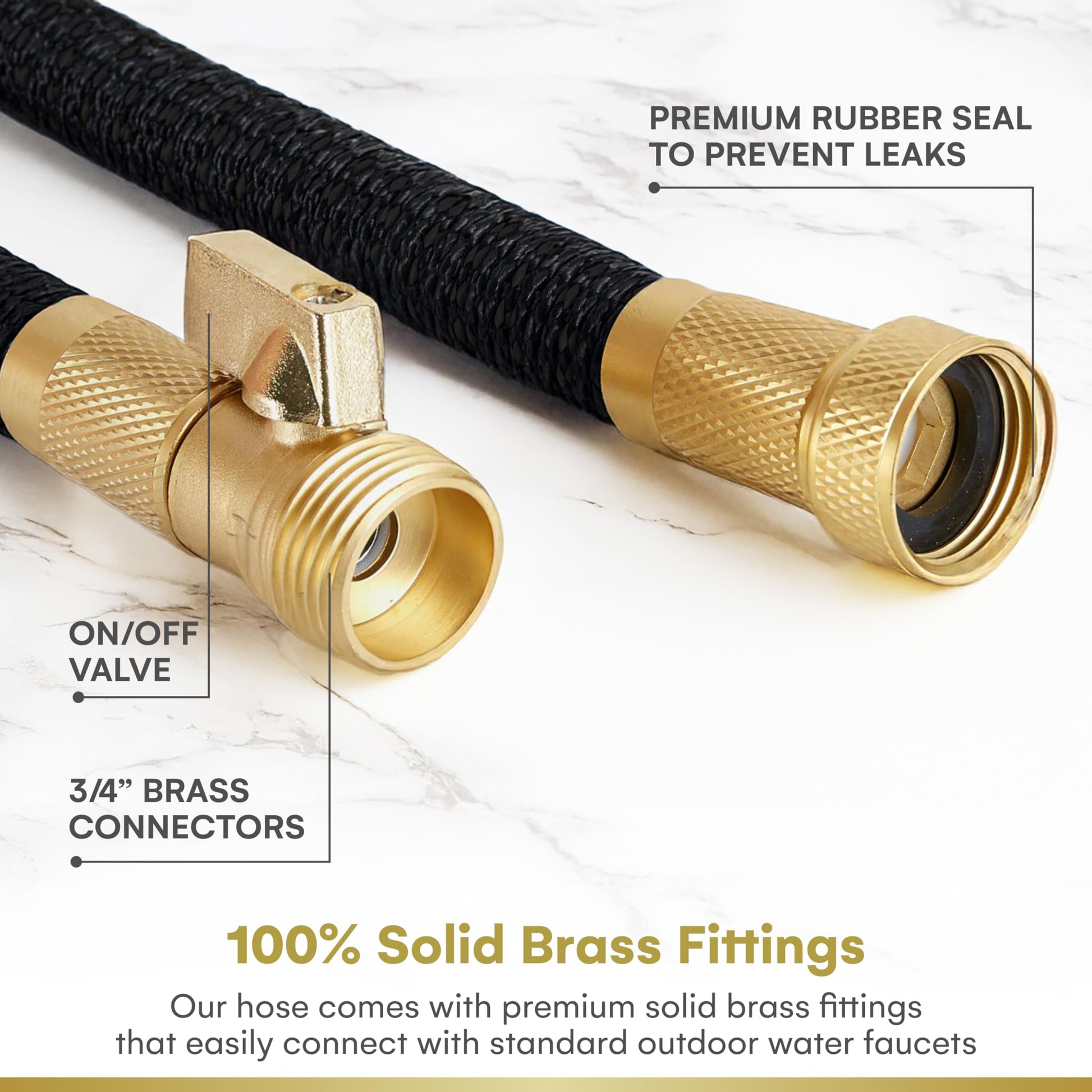 Flexi Hose with 8 Function Nozzle Expandable Garden Hose, Lightweight & No-Kink Flexible Garden Hose, 3/4 inch Solid Brass Fittings and Double Latex Core, 50 ft Black