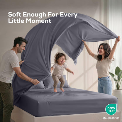 Utopia Bedding King Bed Sheets - 4 Piece King Size Cooling Sheet Set - Hotel Luxury Soft Breathable Microfiber, Oeko-TEX, Deep Pocket Easy Fit & Care, Fade & Wrinkle Resistant, Grey