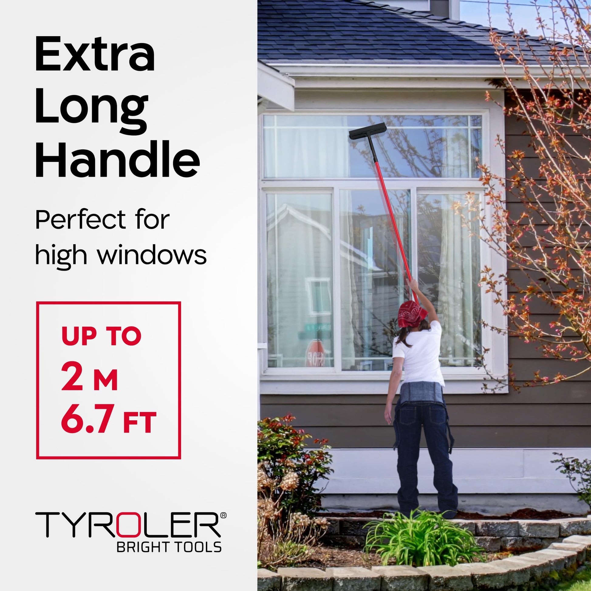 Tyroler 2-in-1 High Window Cleaning Tool | Window Squeegee Extendable with 30-205CM 5 Part Handle | Perfect Window Cleaning & Washing Kit (Black - Rubber) - Available at All In One Marketplace Canada