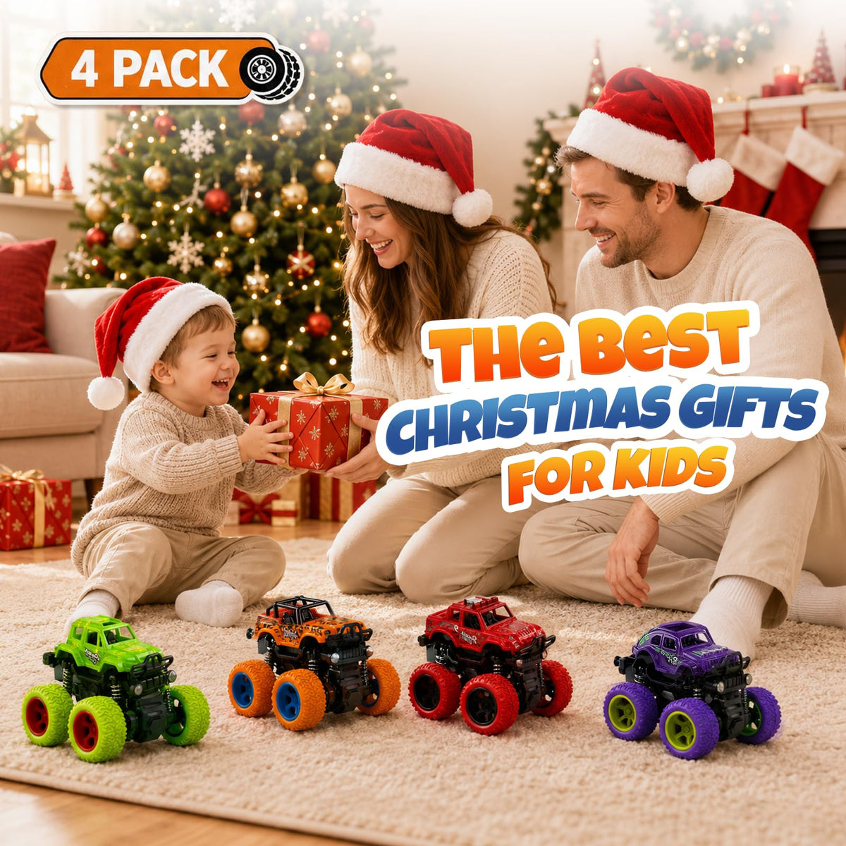 4 Pack Monster Trucks Toys for Boys 2 3 4 5 6 7 Year Old, Friction Powered Pull Back Car Toys for Toddlers Kids Ages 3-5 2-4 4-7, Best Birthday Christmas Party Gift for Boys and Toddlers 🍁 All In One Marketplace Canada