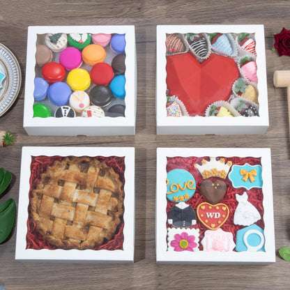 TEMLQPACK 50pcs 9x9x2.5 Inches White Bakery Boxes - Cookies, Pie, Chocolate Covered Strawberries, Breakable Heart, Charcuterie Boxes for Valentine's & Christmas 🍁 All In One Marketplace Canada