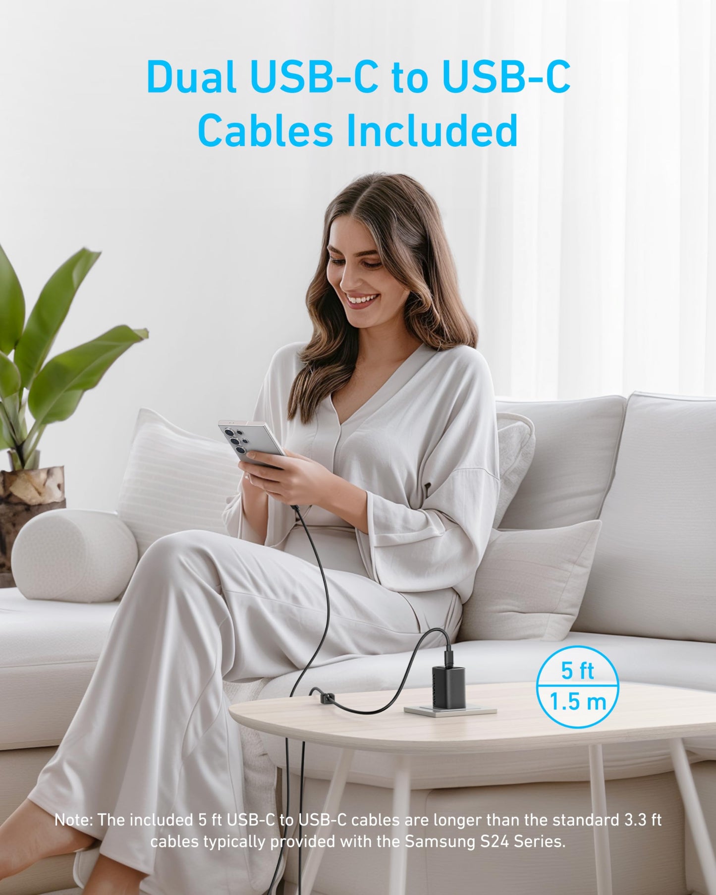 Anker 45W USB C Charger Block, PPS Fast Charger with USB-C Cable for iPhone 17/16/15 and More Series, iPad, Galaxy S24 Ultra (2-Pack 5 ft Cable Included) - Available at All In One Marketplace Canada