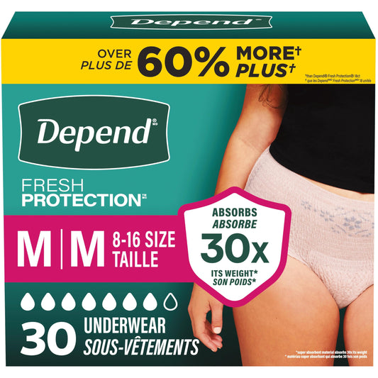 Depend FIT-FLEX Adult Incontinence Underwear for Women, Maximum Absorbency, M, Blush, 30 Count 🍁 All In One Marketplace Canada