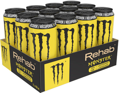 MONSTER ENERGY Rehab Tea + Lemonade, 458 mL Cans (12 Pack) – Non-Carbonated Energy Drink