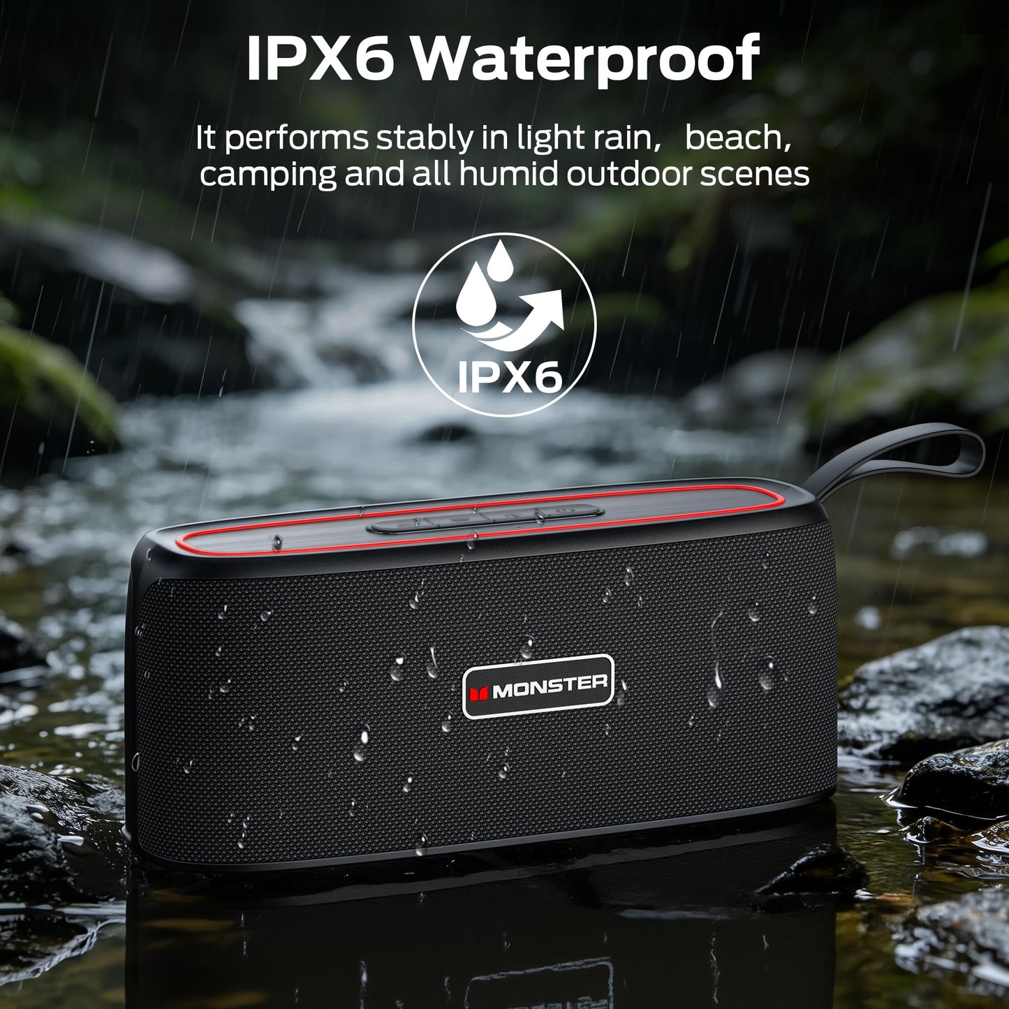 Monster Portable Bluetooth Speaker, 30W Loud Sound Wireless Speaker, IPX6 Waterproof Speaker, 17 Hours Playback, Bluetooth 5.4 TWS Pairing Portable Speakers for Home, Outdoors - Available at All In One Marketplace Canada