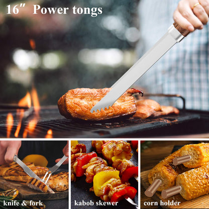 ROMANTICIST 25pcs Extra Thick BBQ Grill Accessories, Father's Day Grilling Gifts Set for Men Dad, Heavy Duty Grill Tools Utensils Kit with Spatula, Tongs in Aluminum Case for Birthday Brown