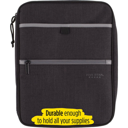 Five Star Zipper Binder, 1 Inch 3-Ring Binder with Round Rings, Carry-All with Pockets and 4-Tab Dividers, 375 Sheet Capacity, Black/Gray (29092IT8)