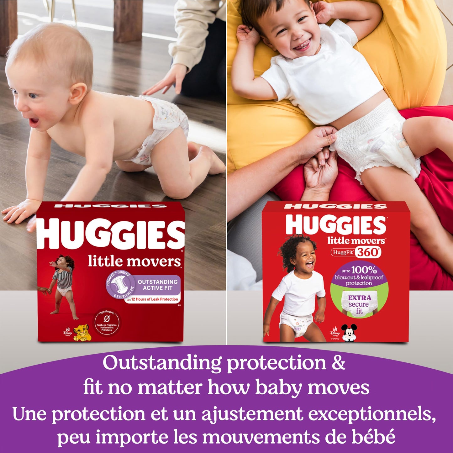 Huggies Size 4 Baby Diapers, Little Movers HuggFit 360° Baby Diapers with 360° Waistband, Size 4 (22-37 lbs), 64 Count, Packaging May Vary