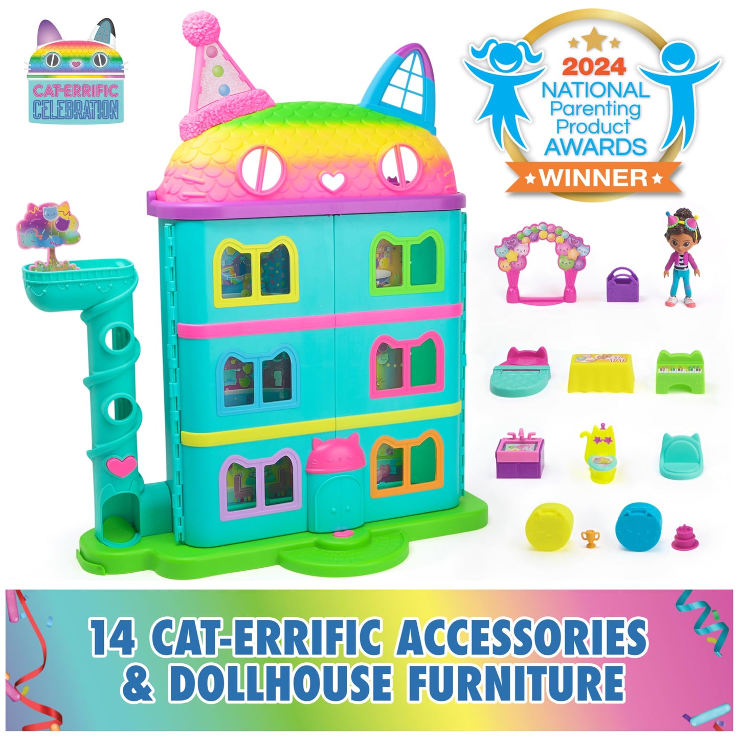 DreamWorks GABBY'S Dollhouse, 14 Pc Celebration Dollhouse, 25-Inches Tall, with Toy Figures, Doll House Furniture & 10 Sounds, Kids Toys for Girls & Boys Ages 3+ 🍁 All In One Marketplace Canada