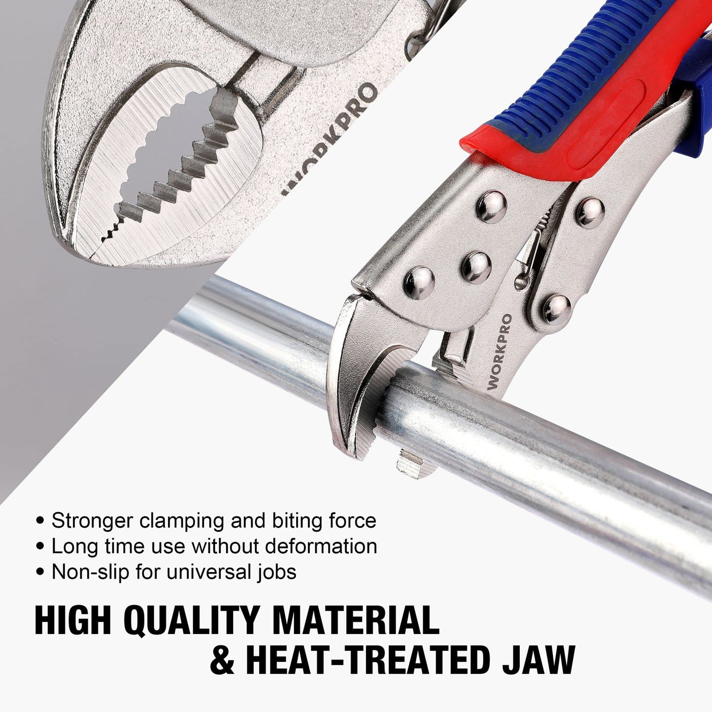 WORKPRO 3-piece Locking Pliers Set, 10-inch Curved Jaw, 7-inch Curved Jaw and 6-1/2-inch Straight Jaw WORKPRO