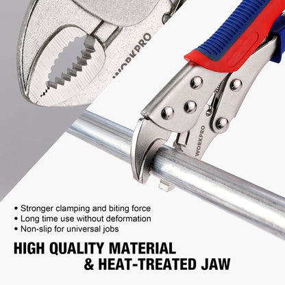 WORKPRO 3-piece Locking Pliers Set, 10-inch Curved Jaw, 7-inch Curved Jaw and 6-1/2-inch Straight Jaw WORKPRO