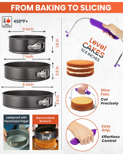 Cake Decorating Supplies, 700PCs Cake Decorating Kit 3 Springform Cake Pans, Cake Turntable, Numbered Piping Icing Tips, Chocolate Mold,Leveler, Baking Supplies Cupcake Liner & more Baking Stuff RFAQK 🍁 All In One Marketplace Canada