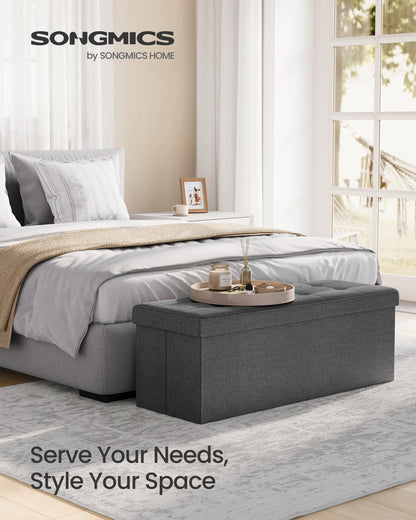 SONGMICS 110 cm Folding Storage Ottoman Bench, Padded Seat SONGMICS