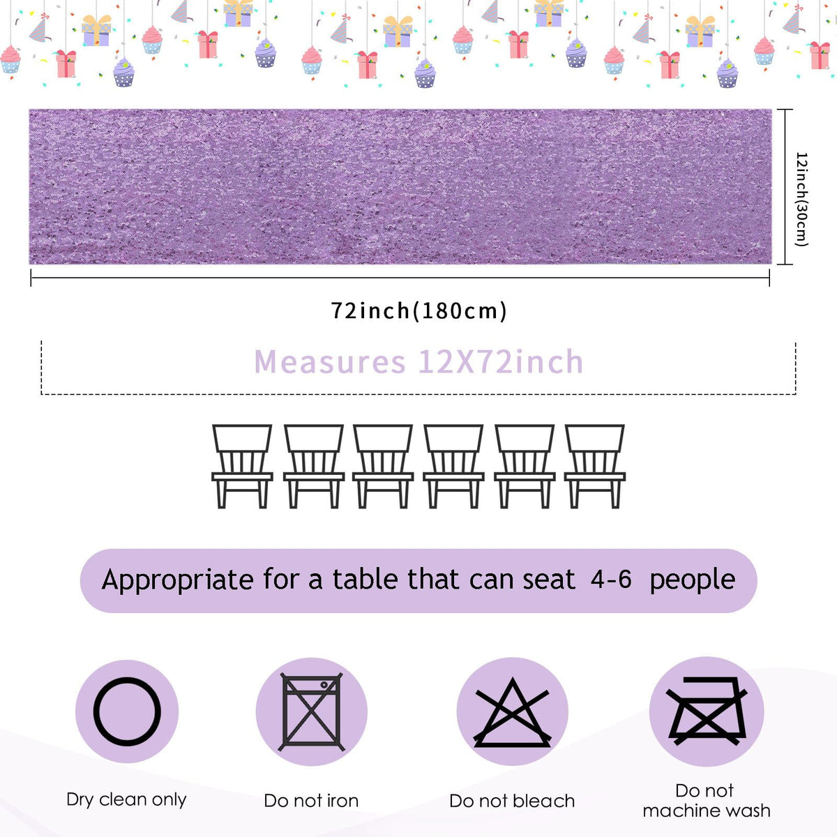 B-COOL Purple Table Runners 4 Pack 12x72 Inch Sequin Lavender Runner for Tables Halloween Party Decor Christmas Holiday Birthday Bridal Baby Shower Wedding Decorations