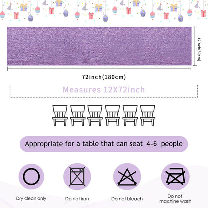 B-COOL Purple Table Runners 4 Pack 12x72 Inch Sequin Lavender Runner for Tables Halloween Party Decor Christmas Holiday Birthday Bridal Baby Shower Wedding Decorations