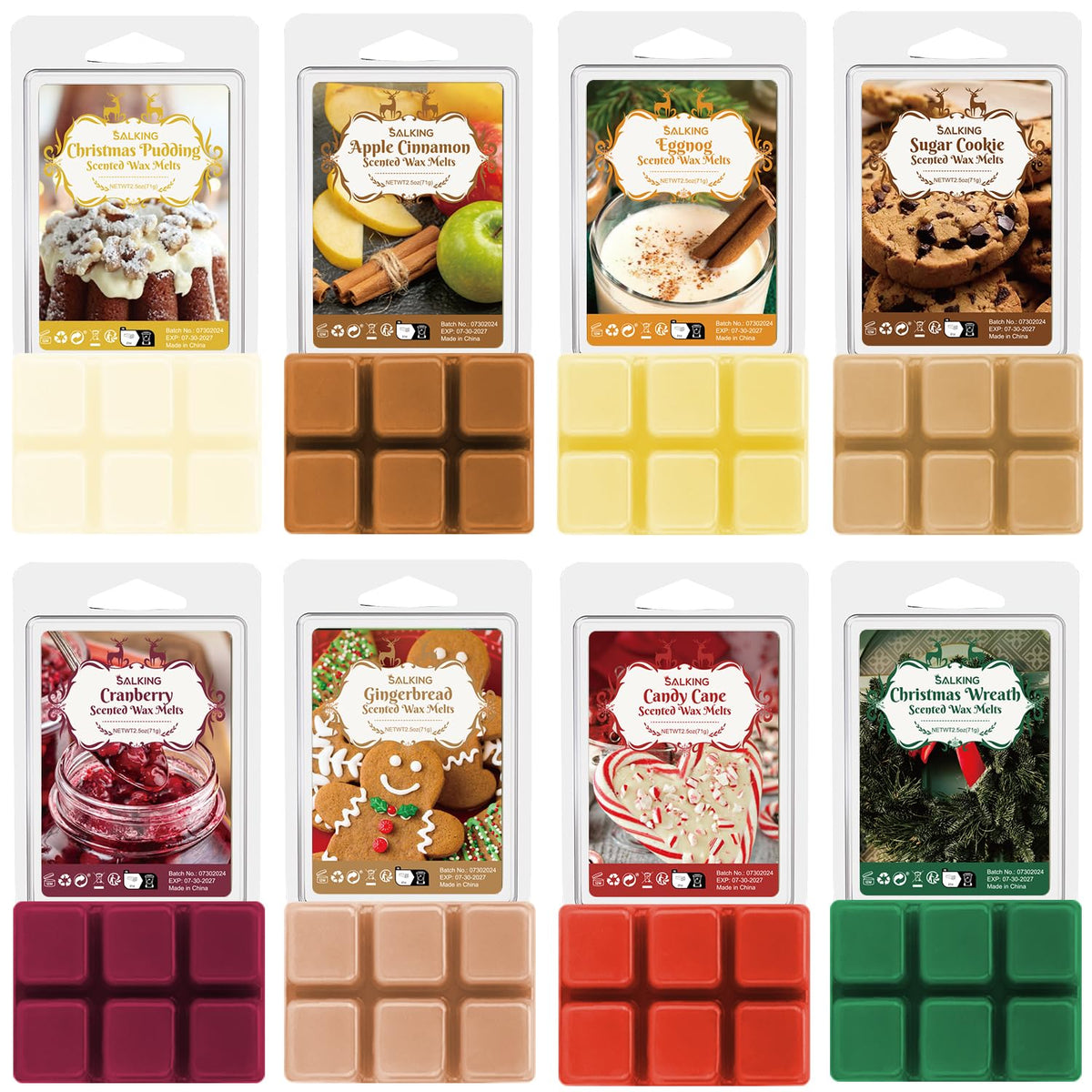 Christmas Scented Wax Melts, Strong Scentsy Wax Melts, Wax Cubes for Warmer - Christmas Wreath, Apple Cinnamon, Gingerbread, Candy Cane, Eggnog, Christmas Pudding, Cranberry, Sugar Cookie 🍁 All In One Marketplace Canada