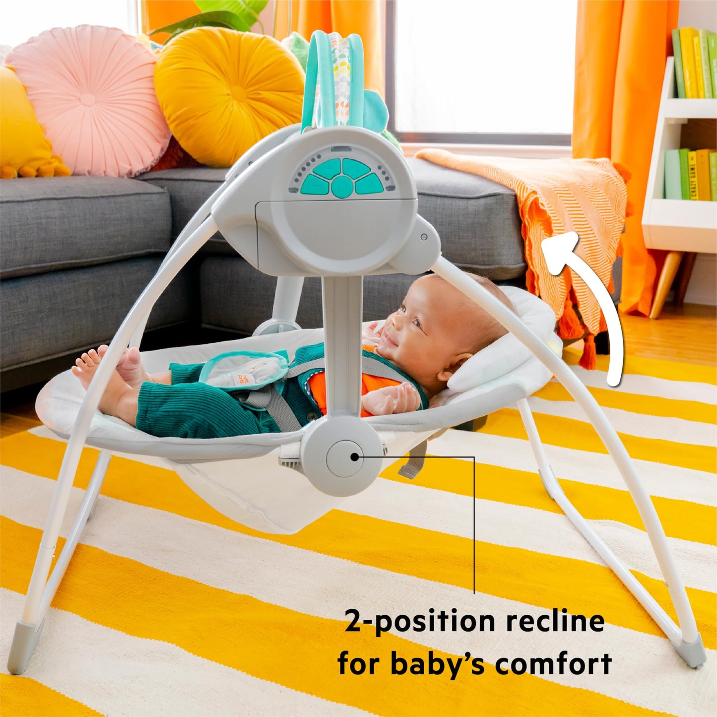 Bright Starts Portable Automatic 6-Speed Baby Swing, Compact Easy-Fold, Music, Toy Bar, 0-9 Months 6-20 lbs (Whimsical Wild) Bright Starts