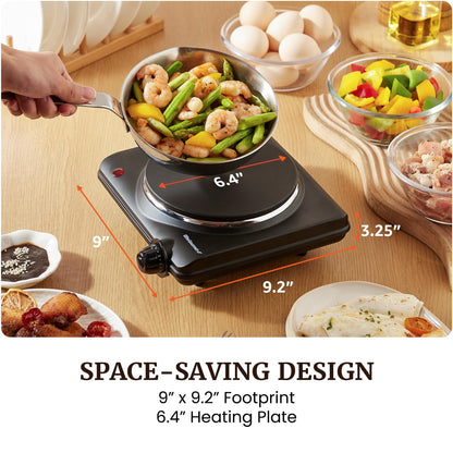 Elite Gourmet Countertop Electric Burner, 1000W Cast Iron Hot Plate, 7 Heat Settings, Portable Cooktop for RV, dorm, office & small kitchens, road-ready & compact