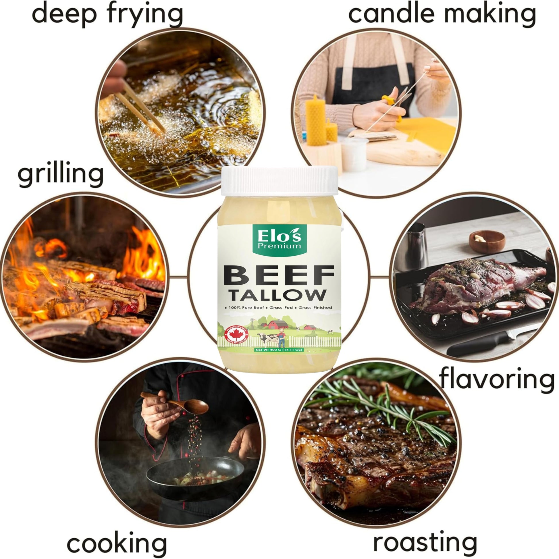 Canadian Beef Tallow 14oz - Premium Rendered Cooking Fat