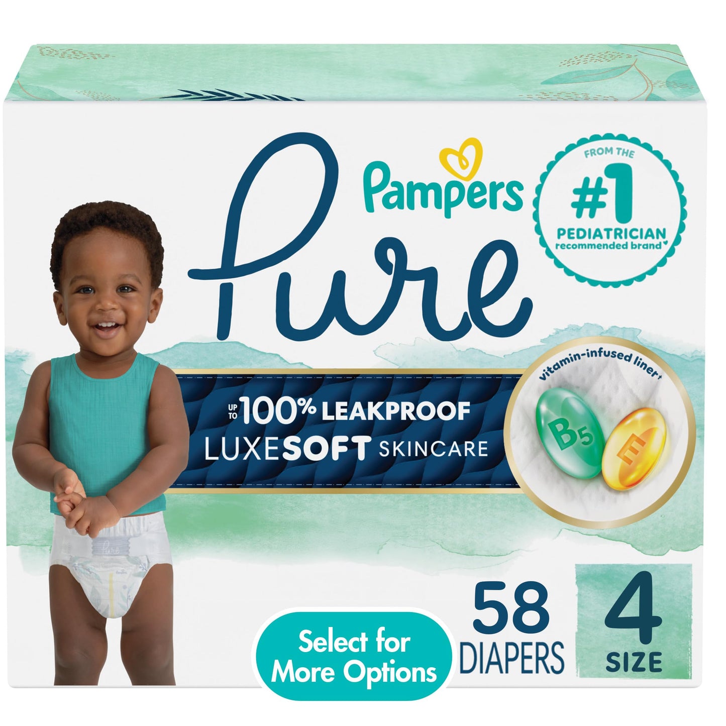 Pampers Pure Baby Diapers, Size 4, Up to 100% Leakproof, Premium Hypoallergenic Soft Diapers, 1 Pack (Count of 58) 🍁 All In One Marketplace Canada