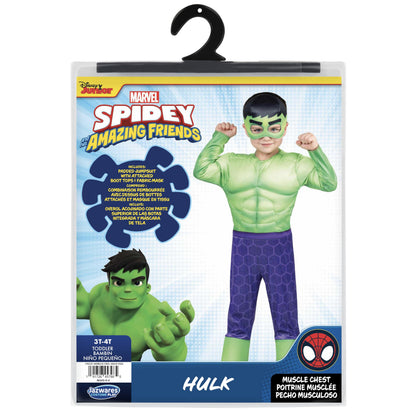 Déguisement d'Halloween officiel Hulk pour tout-petit Marvel - Combinaison rembourrée de qualité supérieure et masque en tissu (3T-4T)