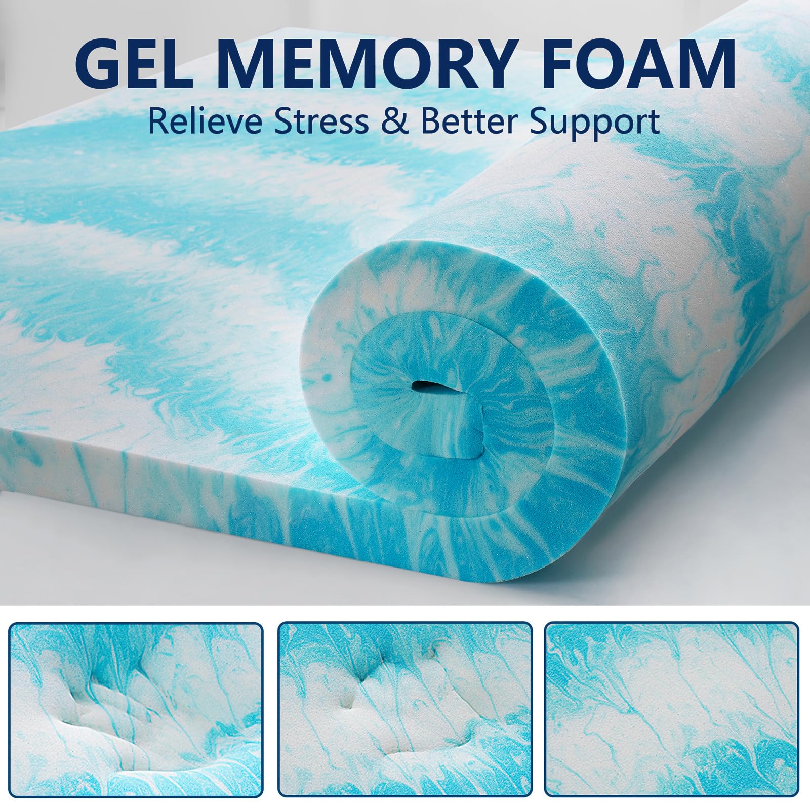 Premium Dual Layer 3 Inch Memory Foam Mattress Topper, 2 Inch Gel Memory Foam and 1 Inch Pillow Top Mattress Pad Cover for Back Pain, Comfort Support（Full/Double Size 54" x 75"）