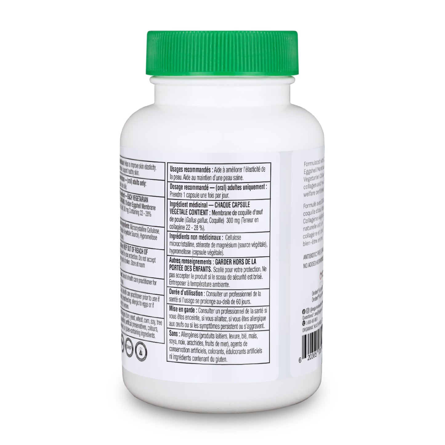 Organika Canadian-Made Vegetarian Collagen - Sourced From Natural Eggshell Membrane | For Healthier Skin, Hair, Nails and Joints - 60vcaps Organika