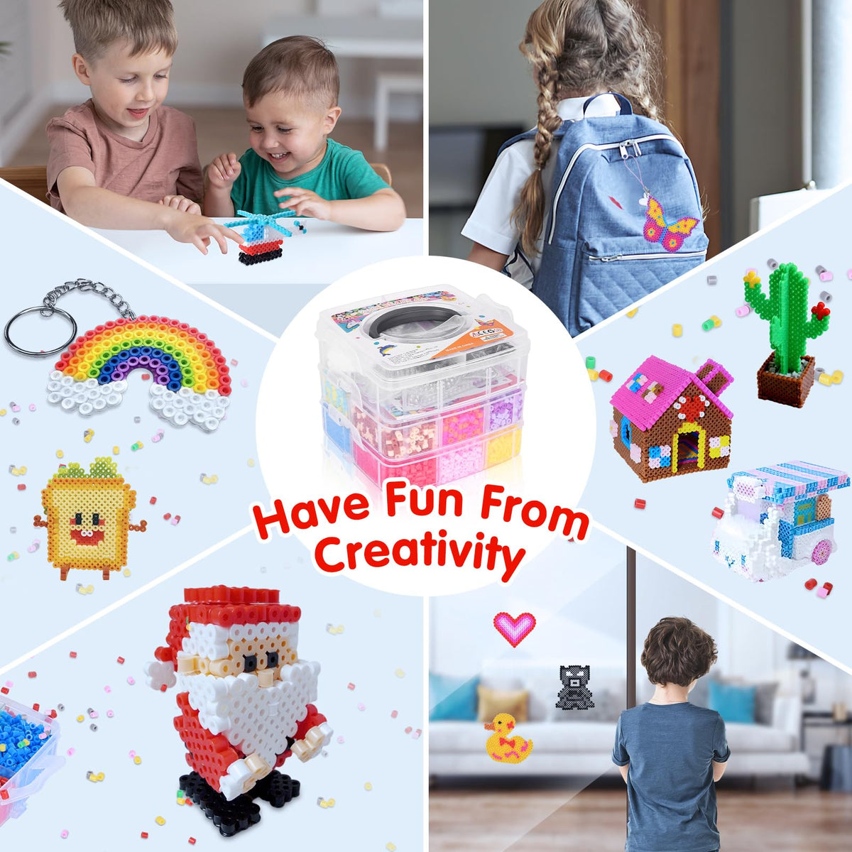 Fuse Beads Kit for Kids: 10000PC Melty Beads Set, 5MM Iron Melting Beads Craft Kit with 8 Pegboards,5 Ironing Paper and Accessories, Arts and Crafts Set Toys Gifts for Boys Girls Christmas Birthday 🍁 All In One Marketplace Canada