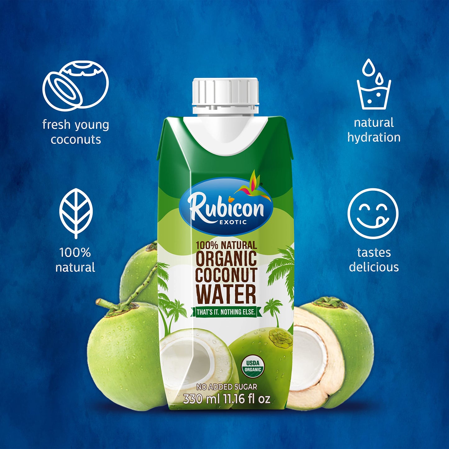 Rubicon Organic Coconut Water – 12 Pack of 330ML Cartons | Natural Electrolytes, Non-GMO, No Added Sugar | USDA Certified