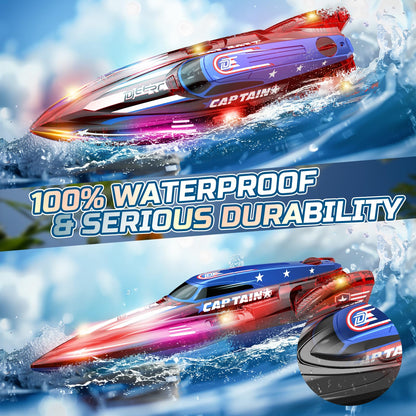 DEERC 2 Pack 13 inch Remote Control Boat for Kids, 4 Batteries, 2.4Ghz RC Racing Boat with LED Lights for Pools and Lakes, Water Summer Toy Gift