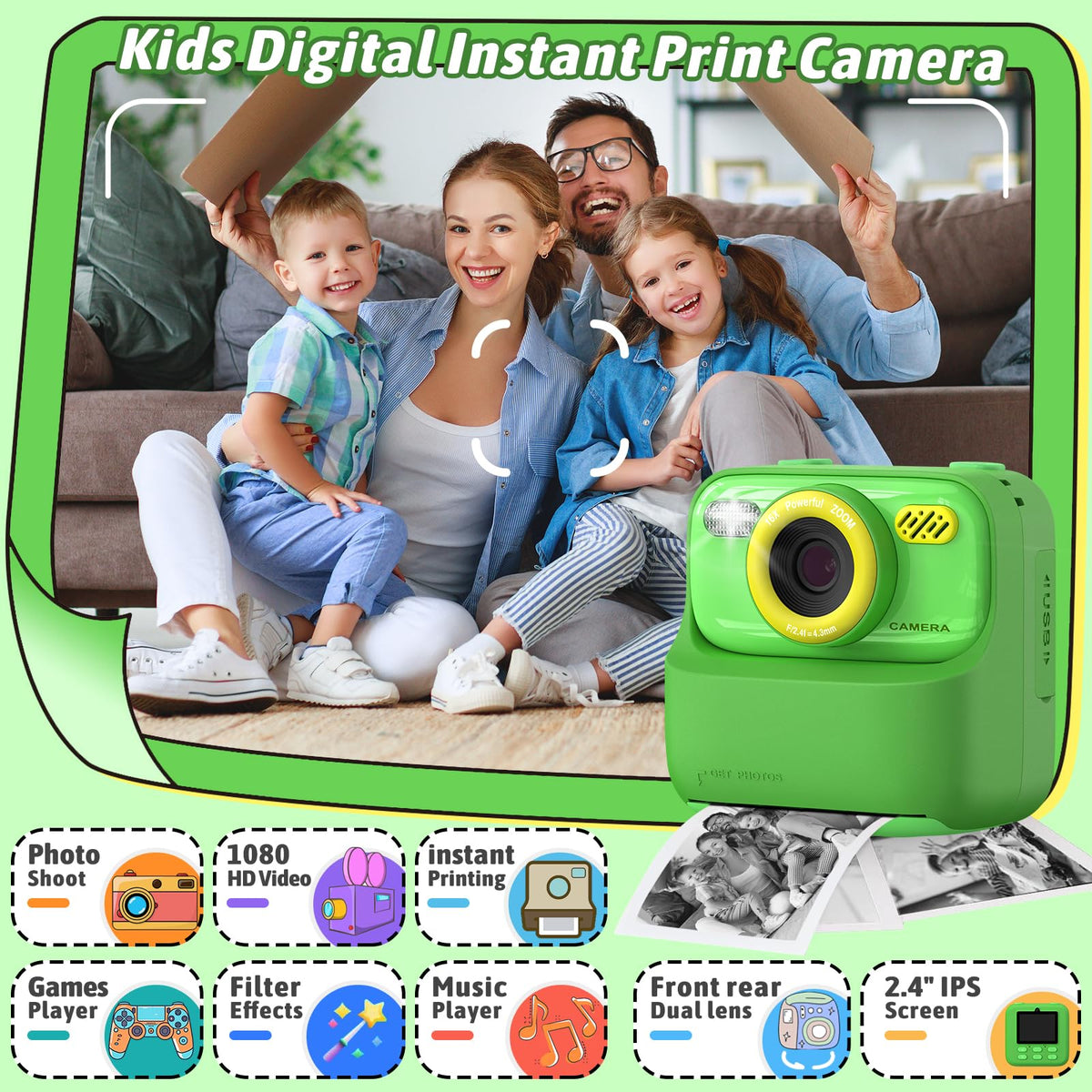 Upgrade Kids Camera Instant Print for Boys and Girls, 1080P HD Dual-Lens Selfie Digital Camera with Print Paper & 32G Card, Christmas Birthday Gifts Toys for Toddler and Teenagers Age 3-16 Years Old 🍁 All In One Marketplace Canada