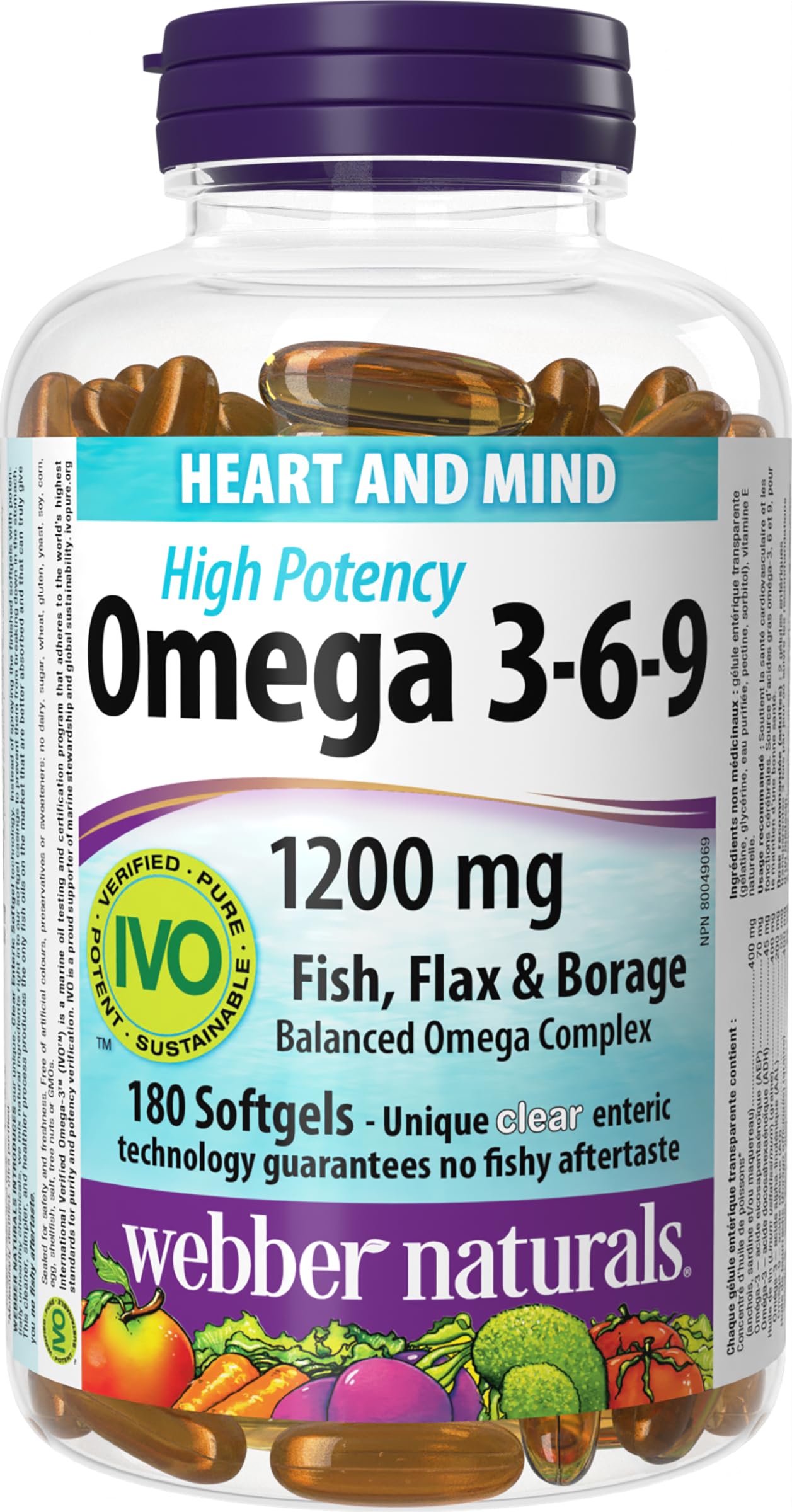 Webber Naturals Omega 3-6-9 1,200 mg Fish Oil, 180 Clear Enteric No Fishy Aftertaste Softgels, Supports Cardiovascular Health and Brain Function - Available at All In One Marketplace Canada