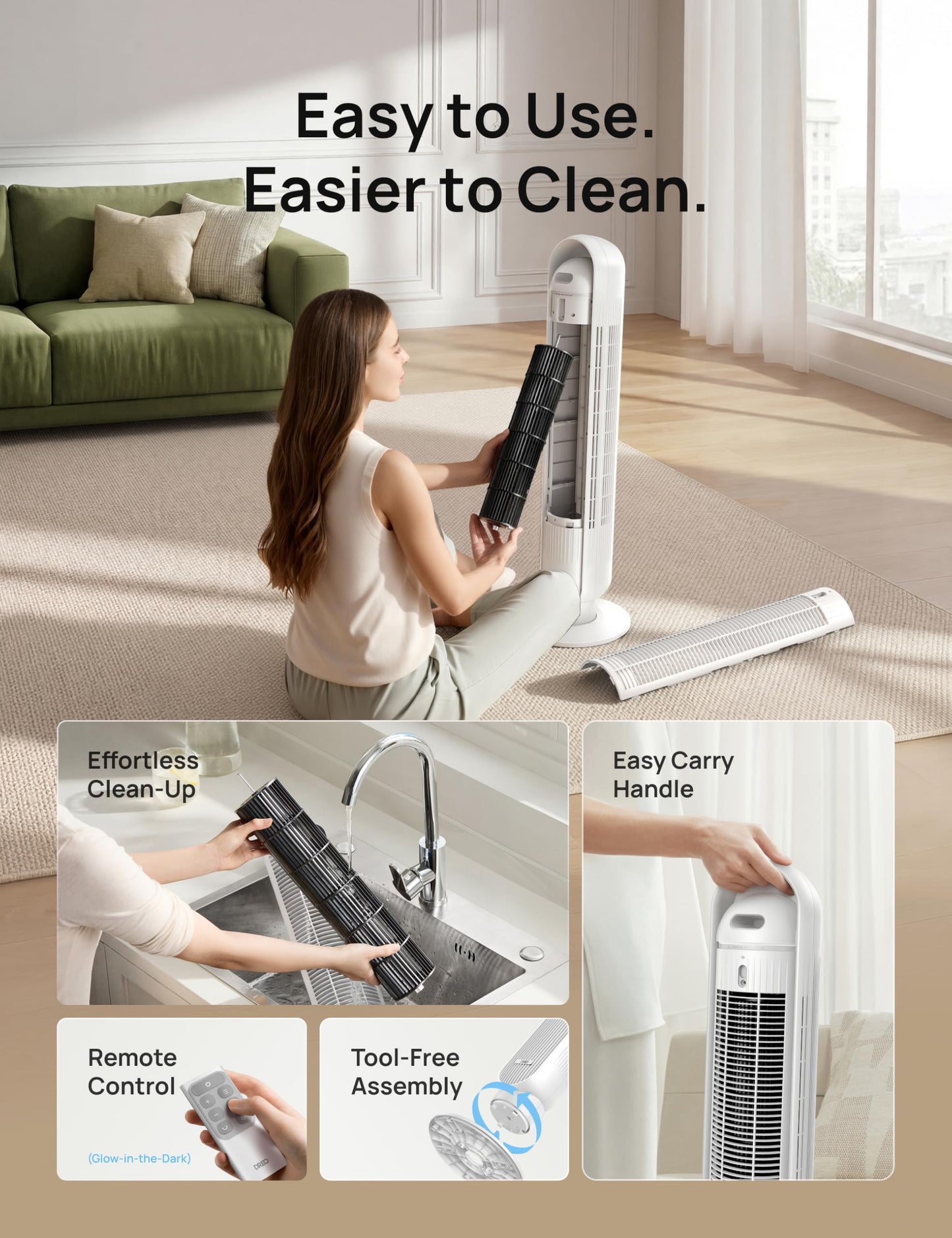 DREO Tower Fan for Bedroom, 25ft/s Velocity Quiet Floor Fan, 90° Oscillating Fans for Indoors with 4 Speeds, 4 Modes, 8H Timer, Standing Fans, Bladeless Fan, White, Nomad One (DR-HTF007) 🍁 All In One Marketplace Canada