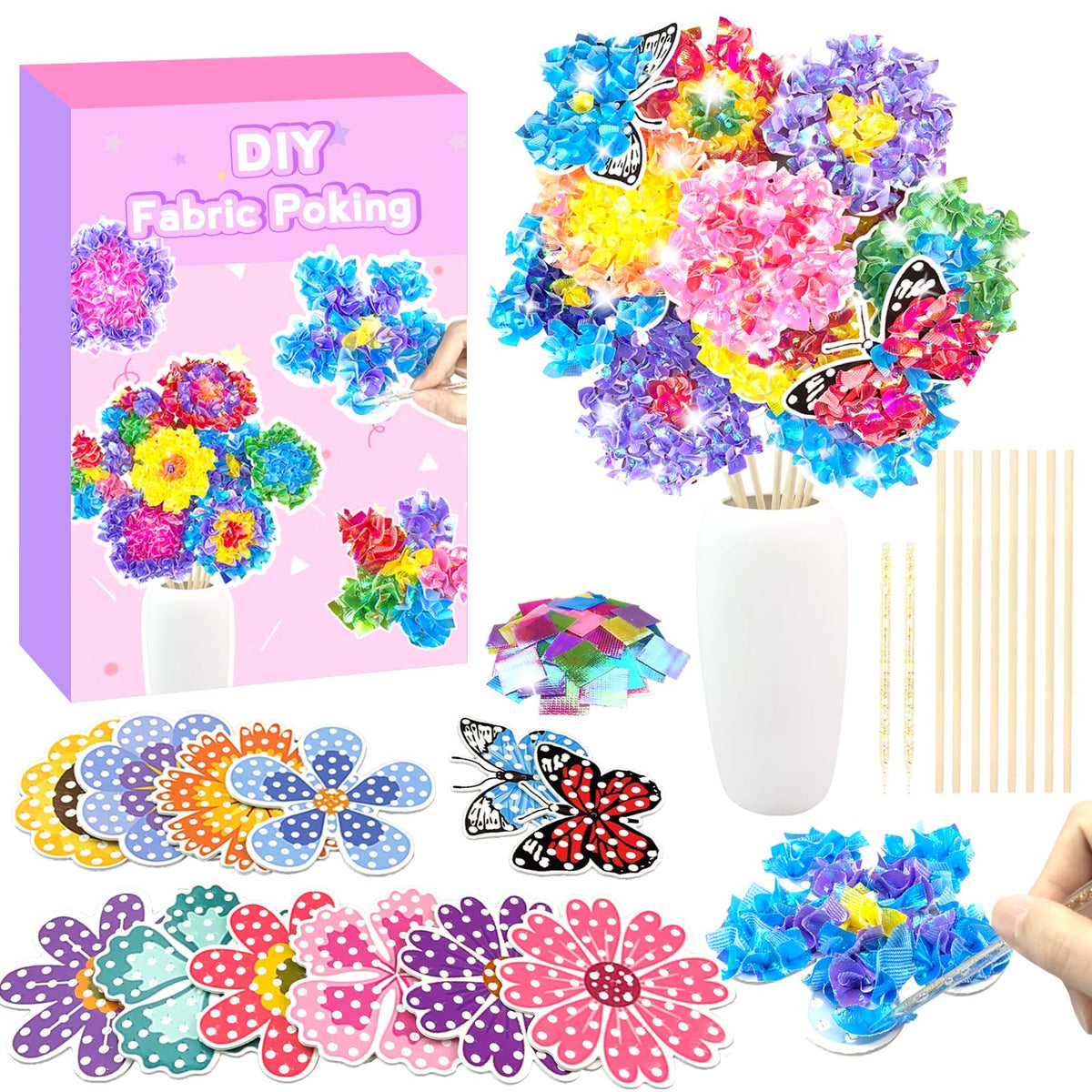 Poke in Fun Art Flower Bouquet Craft Kits for Kids,with 10 Flowers & 2 Butterflies,Arts and Crafts,Mess-Free Craft,DIY Art Activity Birthday Christmas Gifts Ideas for Girls & Boys Ages 4 5 6 7 8 9+ 🍁 All In One Marketplace Canada