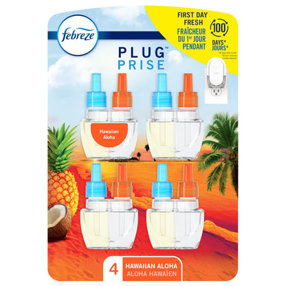 Febreze Plug In Air Freshener, Odor-Fighting Scented Oil Refill, Air Fresheners for Home and Bathroom and Kitchen, Long Lasting for Strong Odors, Hawaiian Aloha Scent, 0.87oz Refills, 4 Count - Available at All In One Marketplace Canada