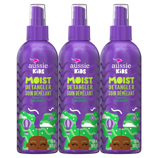 Aussie Kids Moist Sulfate Free Detangler for Kids, Paraben Free, 708 mL Total (3 Count of 236 mL Each)