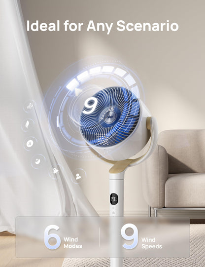 DREO Smart Fan for Bedroom, 120° +120° Omni-Directional Oscillating Fans, 90ft Quiet Pedestal Fan with RGB Light, 9 Speeds, 6 Modes, 20dB, 8H Timer, Wi-Fi/Voice/Alexa, 37-42" Floor Fans with Remote 🍁 All In One Marketplace Canada