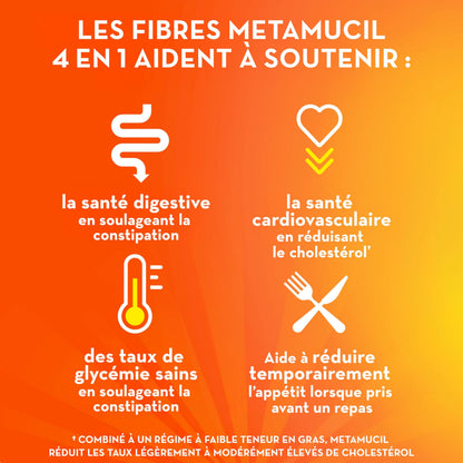 Metamucil, Daily Psyllium Husk Powder Supplement, Sugar-Free, 4-in-1 Fibre for Digestive Health, Orange Smooth Flavored Drink, 114 Servings