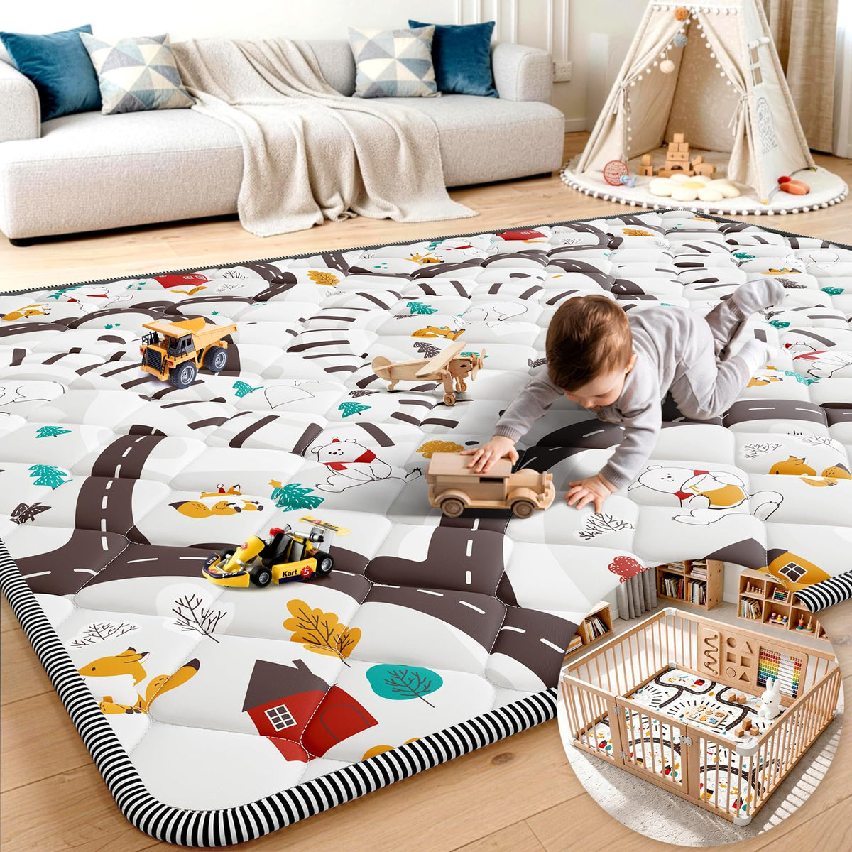 Palopalo 71x59in Christmas Baby Play Mat with Train Track Winter Design 🍁 All In One Marketplace Canada