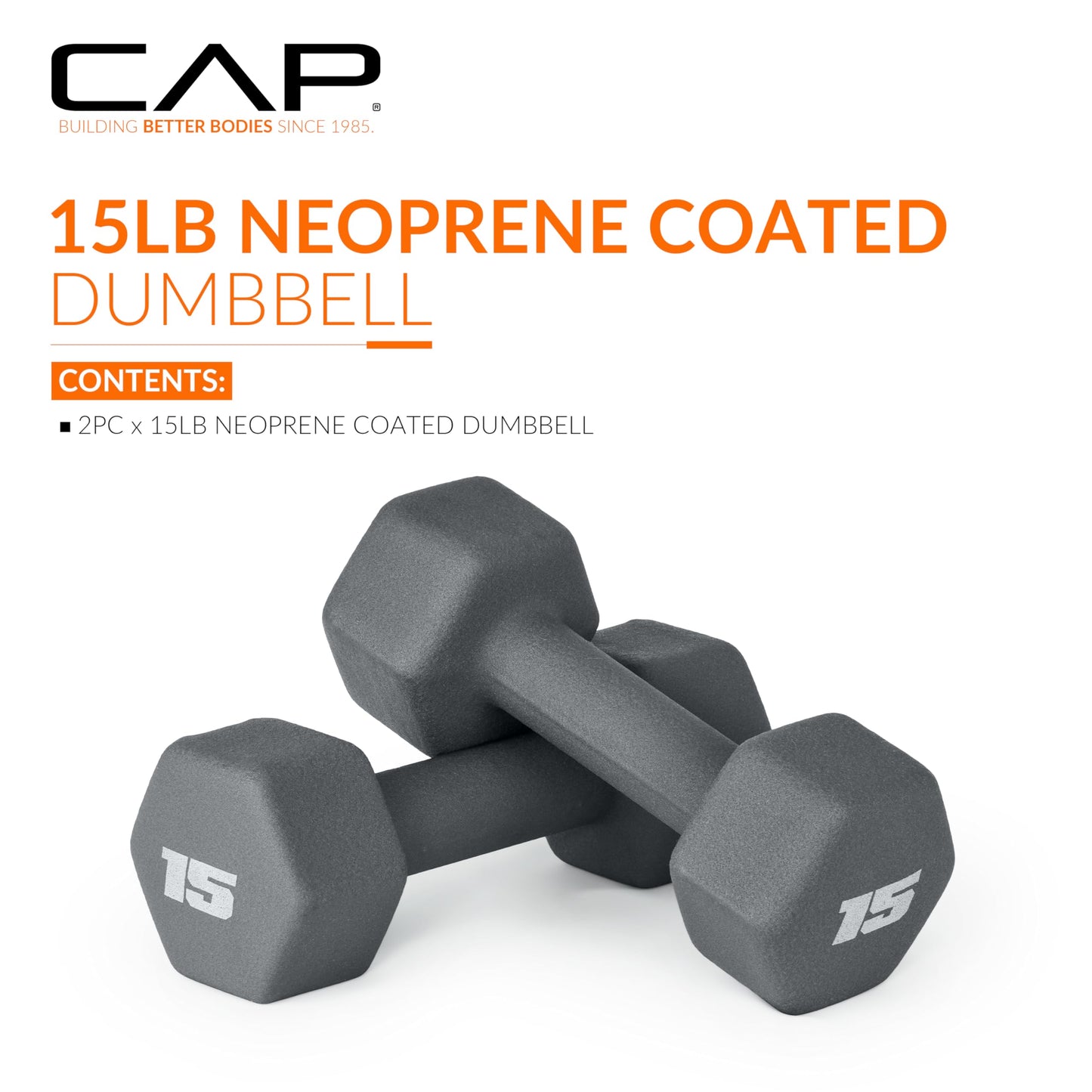 CAP Barbell 15 lb Neoprene Dumbbells – Pair | Ash