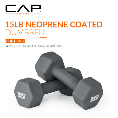 CAP Barbell 15 lb Neoprene Dumbbells – Pair | Ash