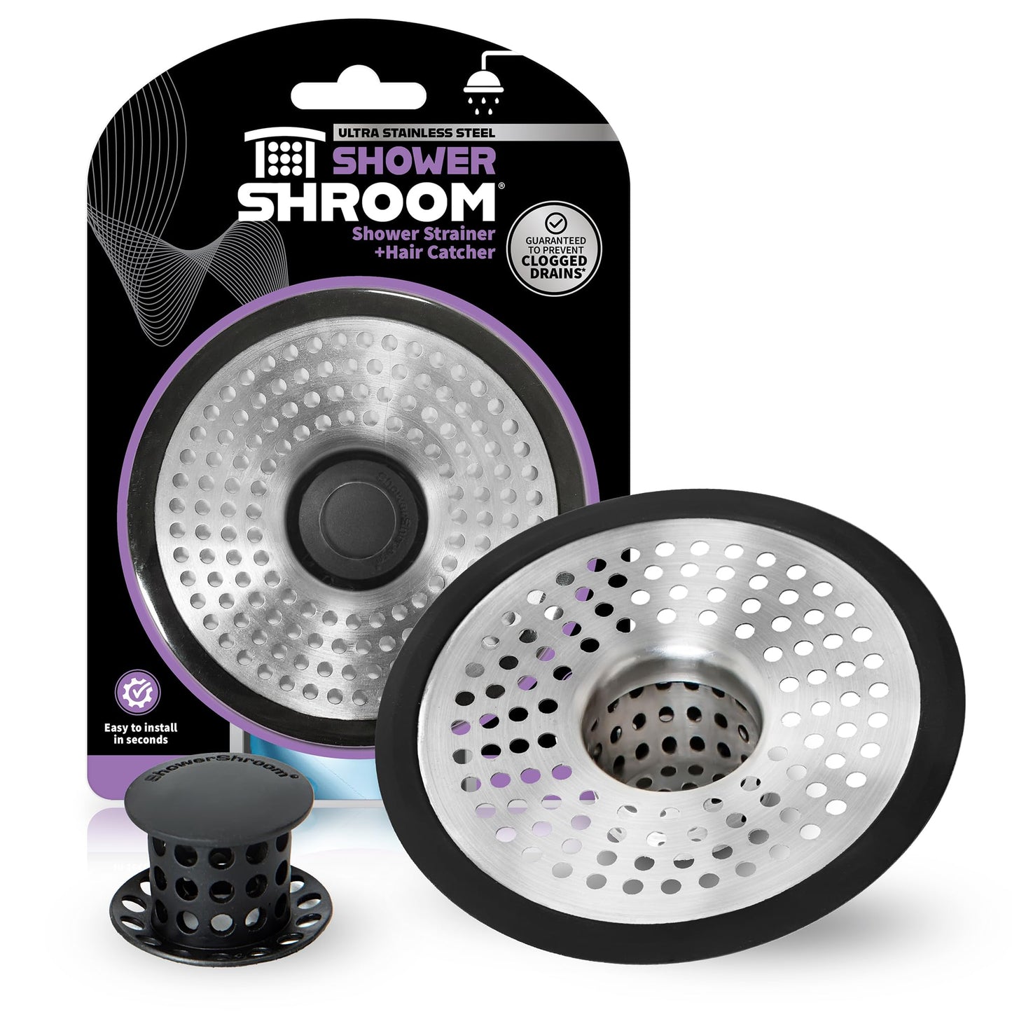 ShowerShroom SHSULT755 Ultra Revolutionary Shower Hair Catcher Drain Protector, Stainless - Available at All In One Marketplace Canada