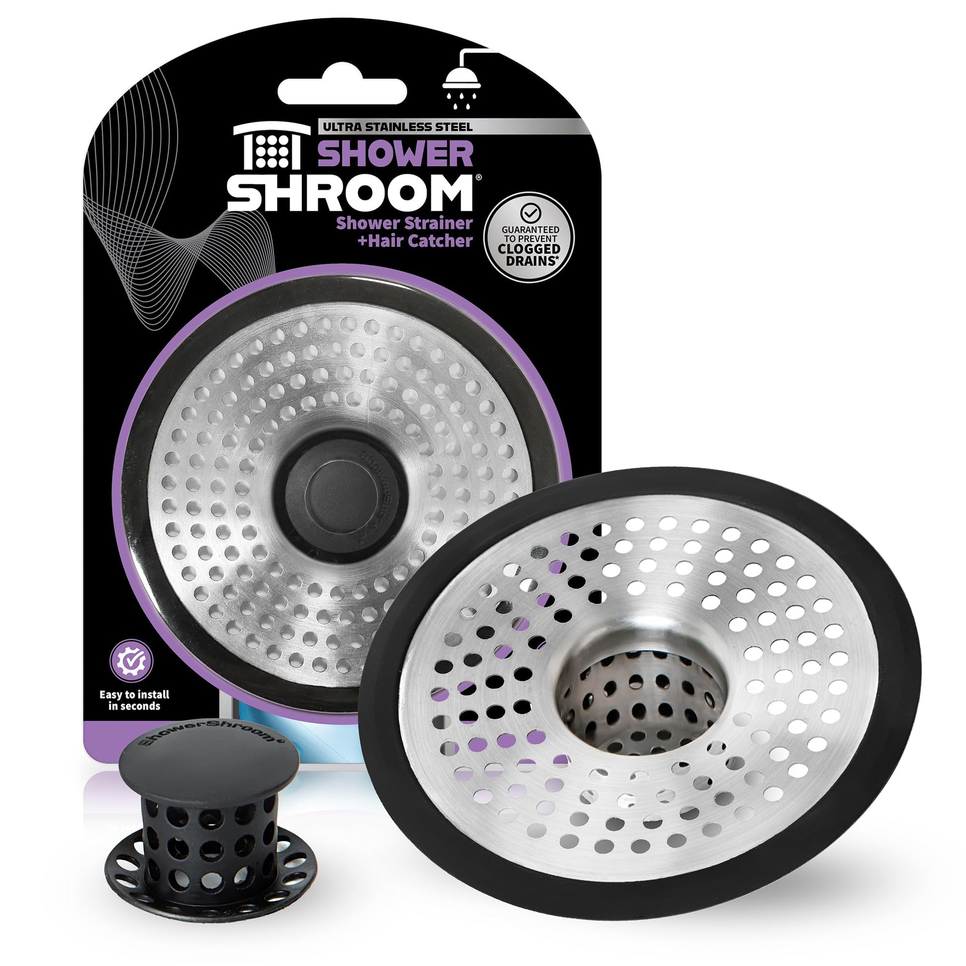 ShowerShroom SHSULT755 Ultra Revolutionary Shower Hair Catcher Drain Protector, Stainless - Available at All In One Marketplace Canada