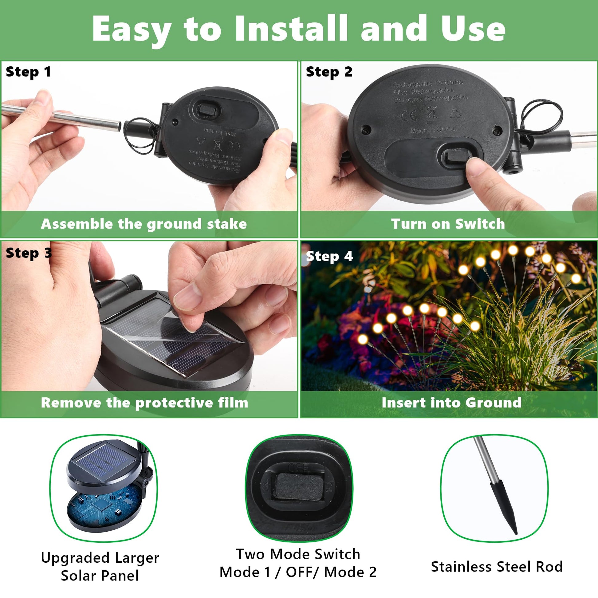 iBaycon 4 Pack Solar Firefly Lights Garden Pathway Outdoor Decor Warm White