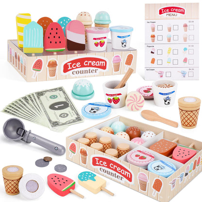 Melofaver Wooden Ice Cream Play Set, Pretend Play Ice Cream Toys for Kids 🍁 All In One Marketplace Canada