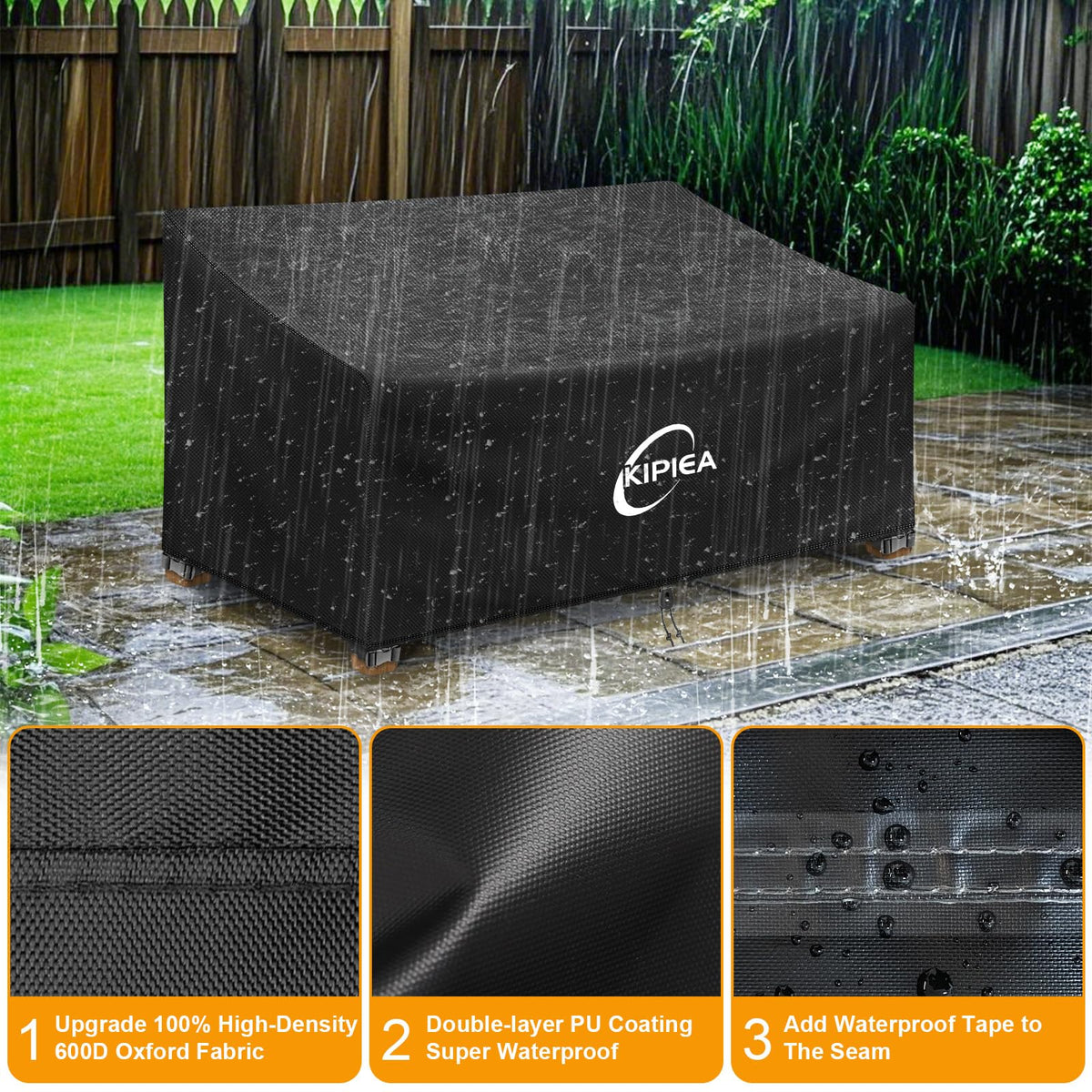 Kipiea Patio Sofa Cover, Heavy Duty 600D Outdoor Couch Cover Waterproof Winter, 2-Seat Patio Furniture Cover Loveseat, Outdoor Sofa Covers with Anti UV and No Tears, No Fading (58" W x 30" D x 31" H) 🍁 All In One Marketplace Canada
