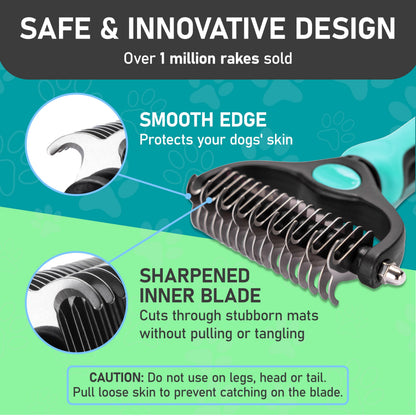 Maxpower Planet Pet Grooming Brush - Double Sided Shedding, Dematting - Undercoat Rake Dogs - Dog Grooming Brush - Deshedding Brush for Dogs - Dog Brush, Cat Brush, Reduce Shedding by 95%, Turquoise