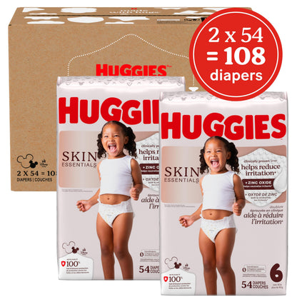 Huggies Size 6 Diapers, Skin Essentials Baby Diapers, Size 6 (35+ lbs), 108 Count (2 Packs of 54), Packaging May Vary