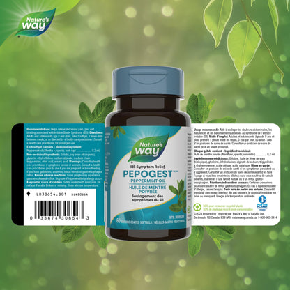 Nature’s Way Pepogest Peppermint Oil Softgels – Help Relieve Abdominal Pain, Gas & Bloating Associated with Irritable Bowel Syndrome – Enteric-Coated – 60 Capsules - Available at All In One Marketplace Canada